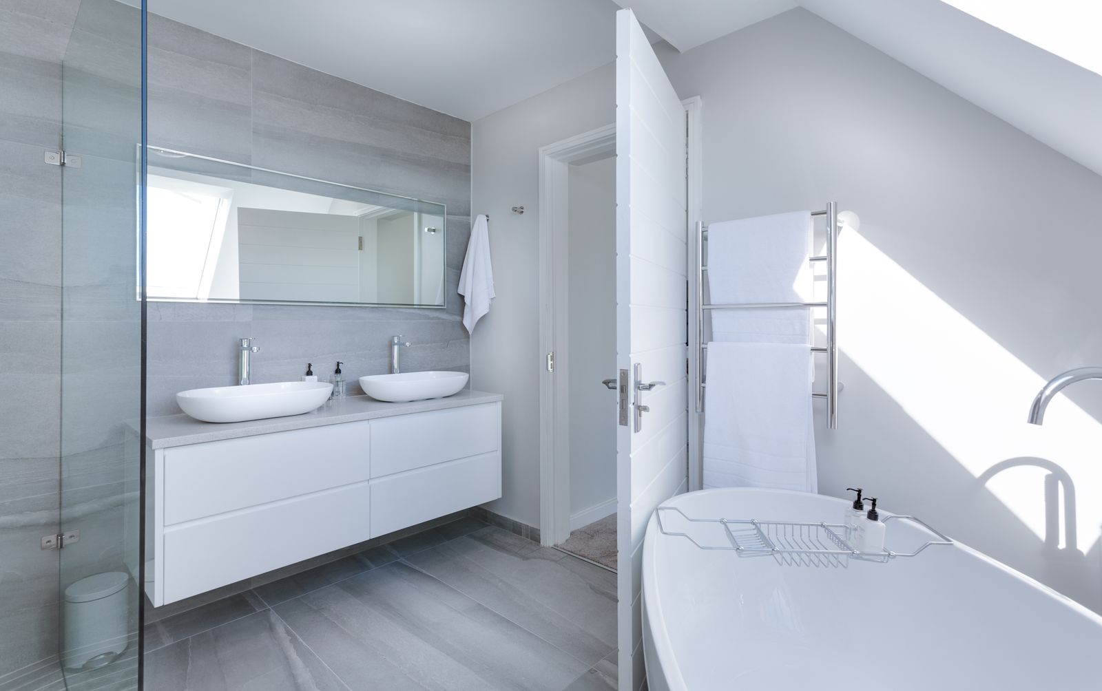 A freshly decorated bathroom with clean white walls
