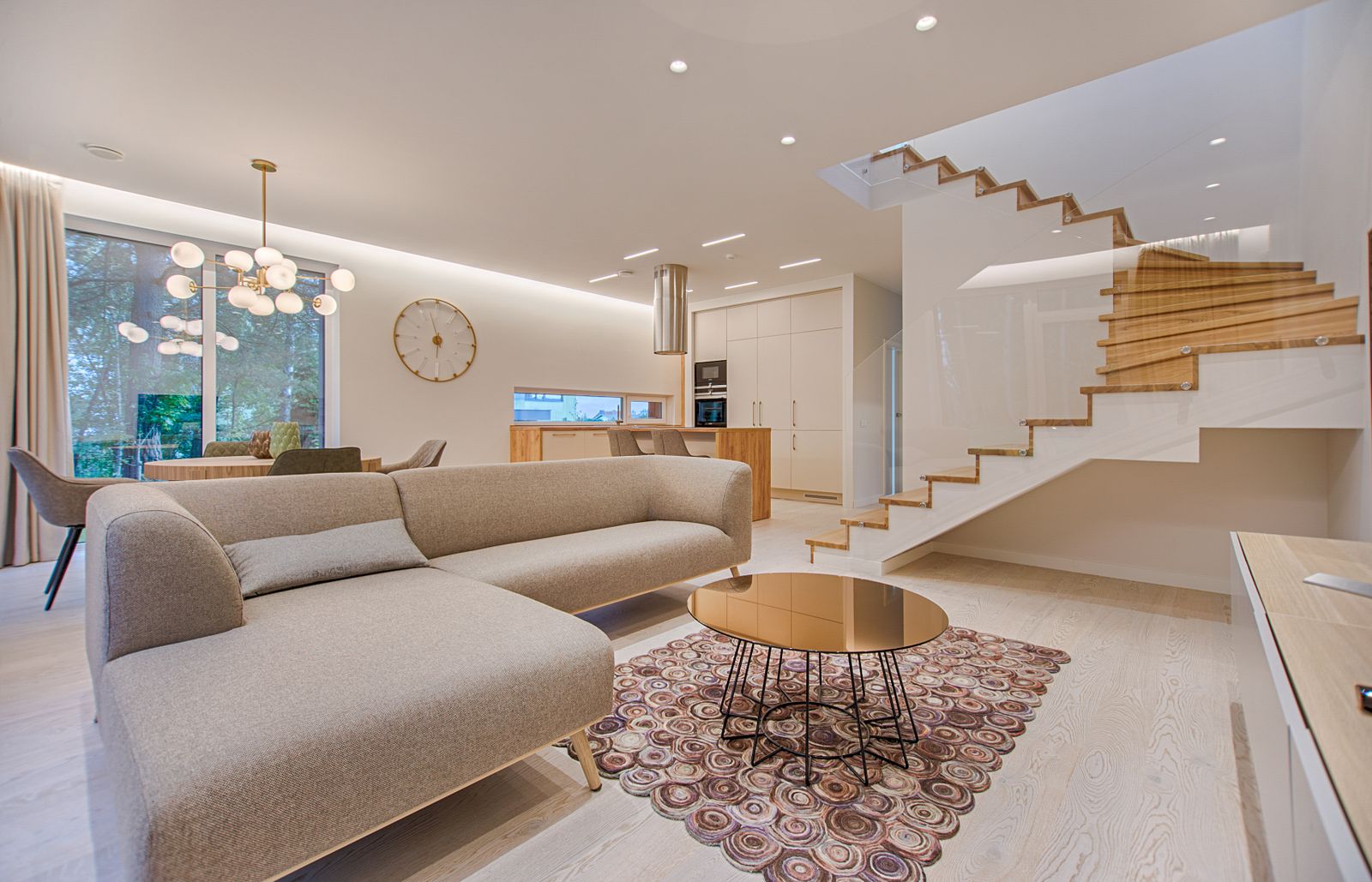 A freshly painted open-plan living room with clean white walls